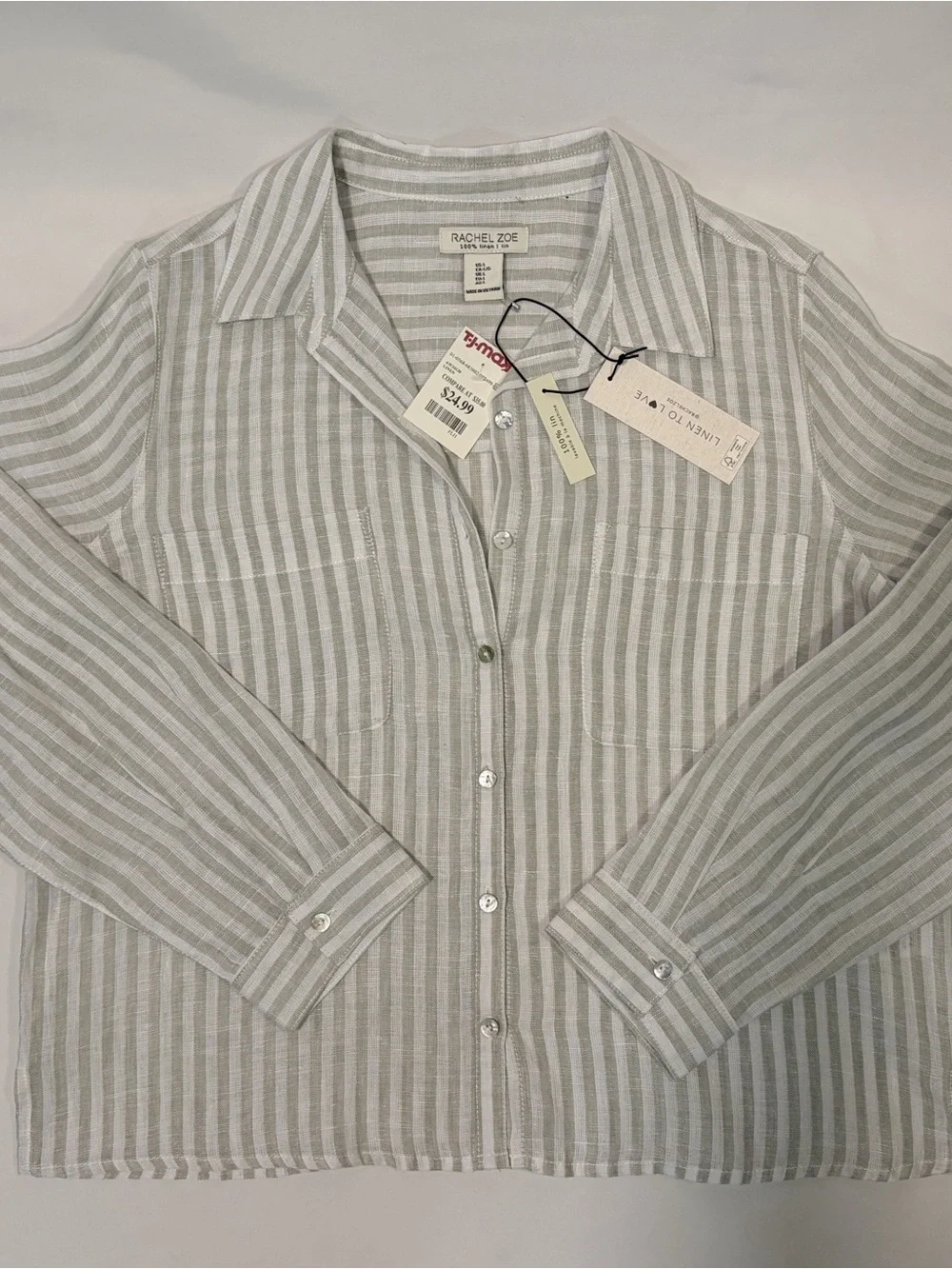 NWT Rachel Zoe 100% Linen Striped Shirt—Size L - Picture 3 of 7